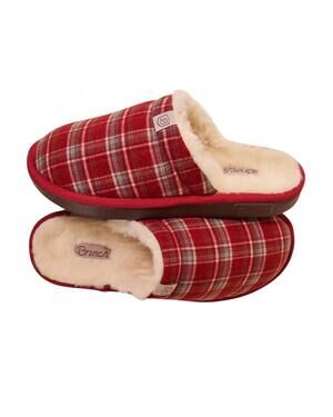 NEW BRUNCH women's essential plaid shearling slippers in red